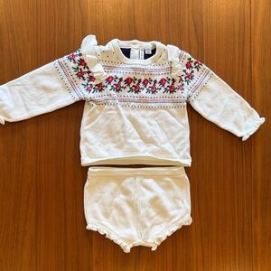 Janie and Jack Cream Sweater with Navy Multicolor Fair Isle